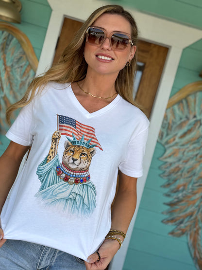 Liberty Cheetah Jeweled Collar Tee