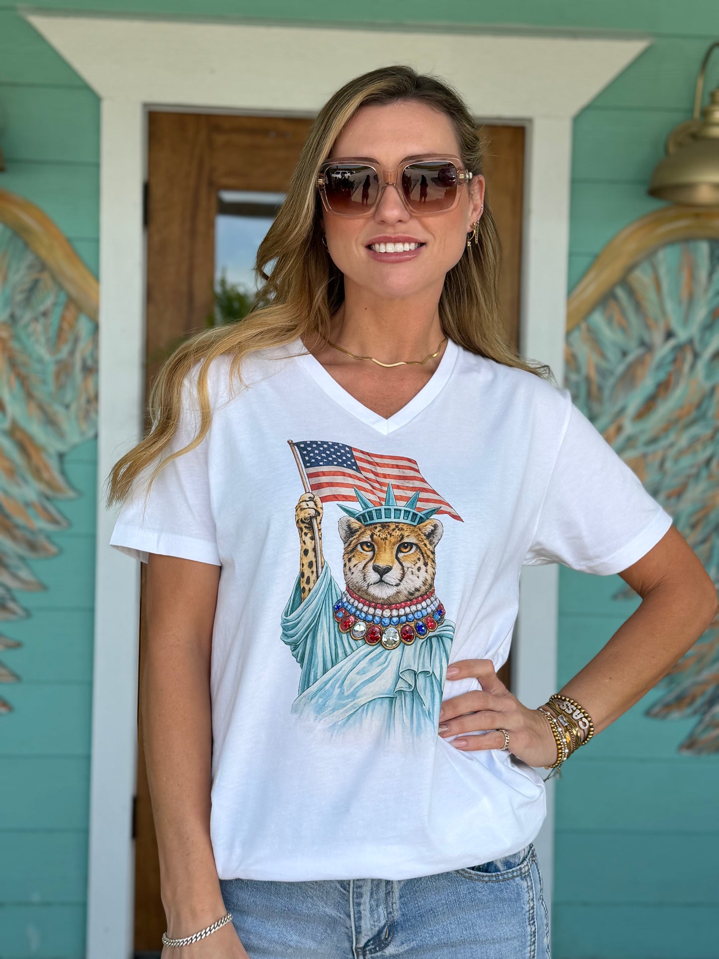 Liberty Cheetah Jeweled Collar Tee