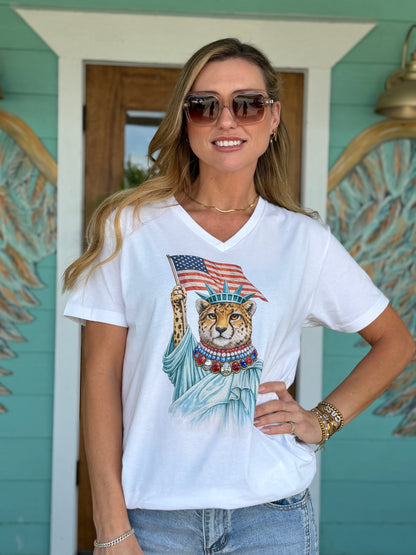 Liberty Cheetah Jeweled Collar Tee