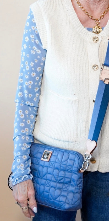 Blue Daisy Mesh Print Top