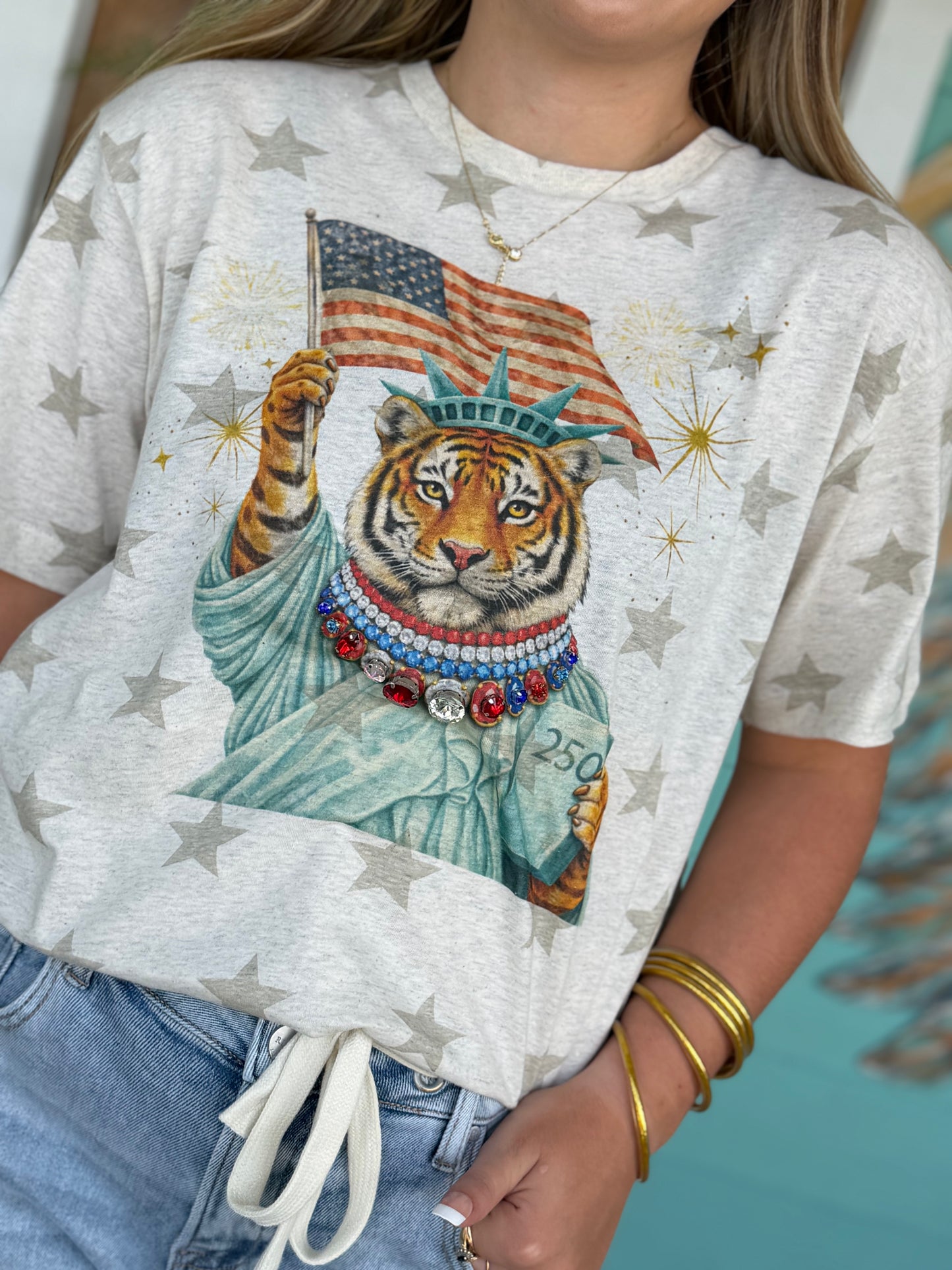 Liberty Tiger Jeweled Collar Star Tee