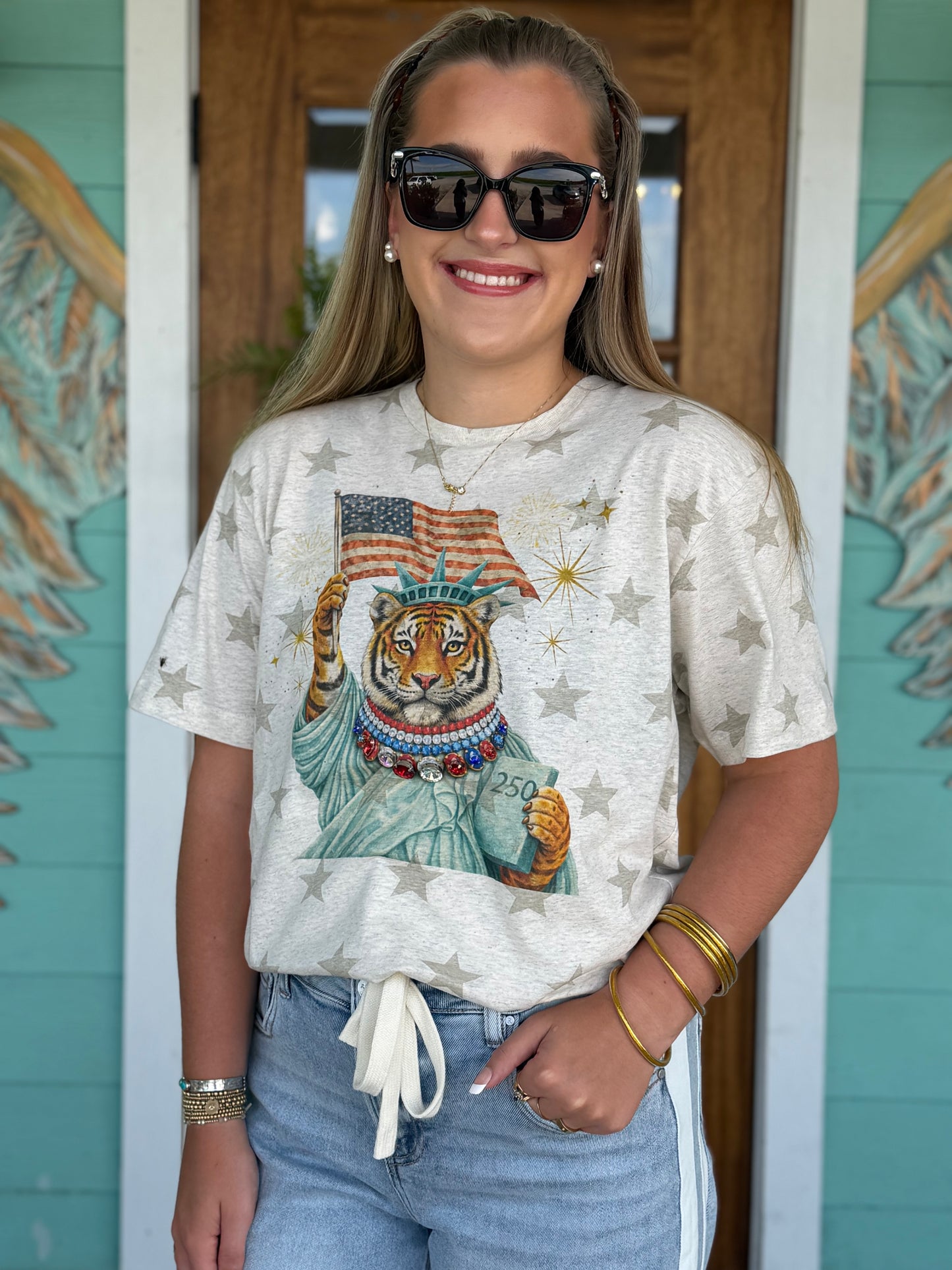 Liberty Tiger Jeweled Collar Star Tee