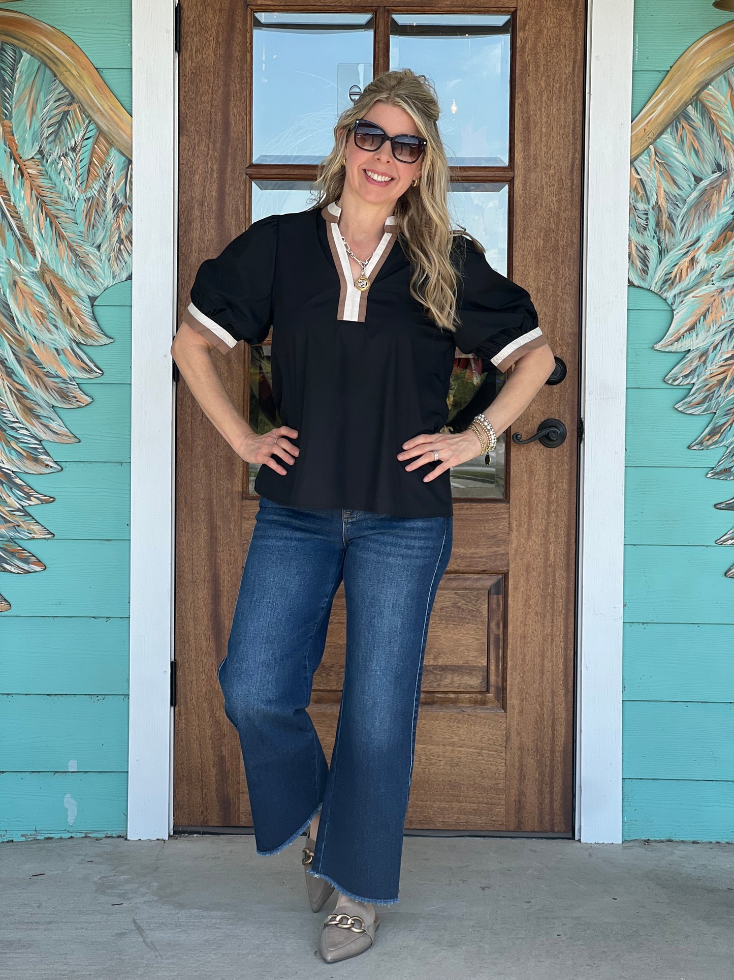 Black Contrast Stripe Collar + Top