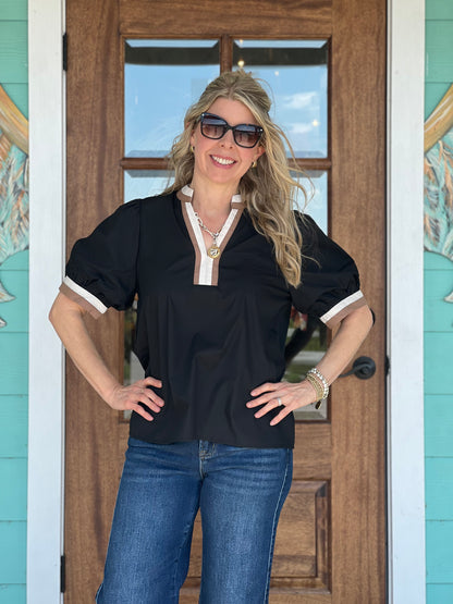 Black Contrast Stripe Collar + Top