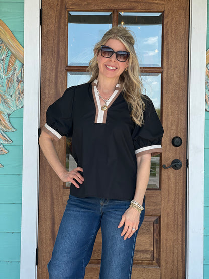 Black Contrast Stripe Collar + Top