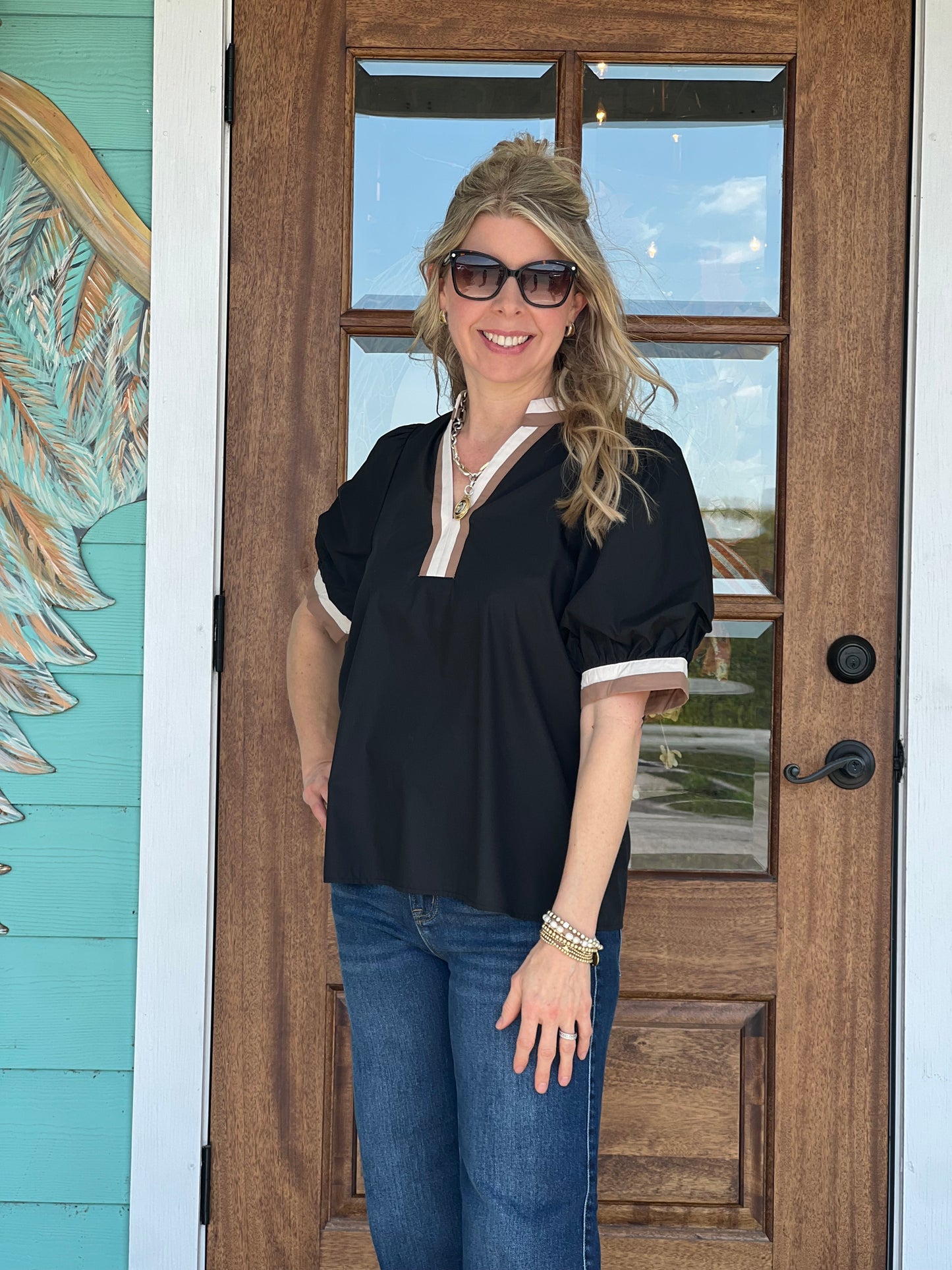 Black Contrast Stripe Collar + Top