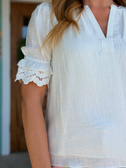 White 1/2 Sleeve Beth Blouse