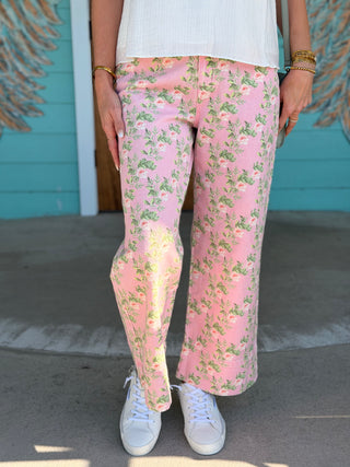 Pink Denim Floral Pants