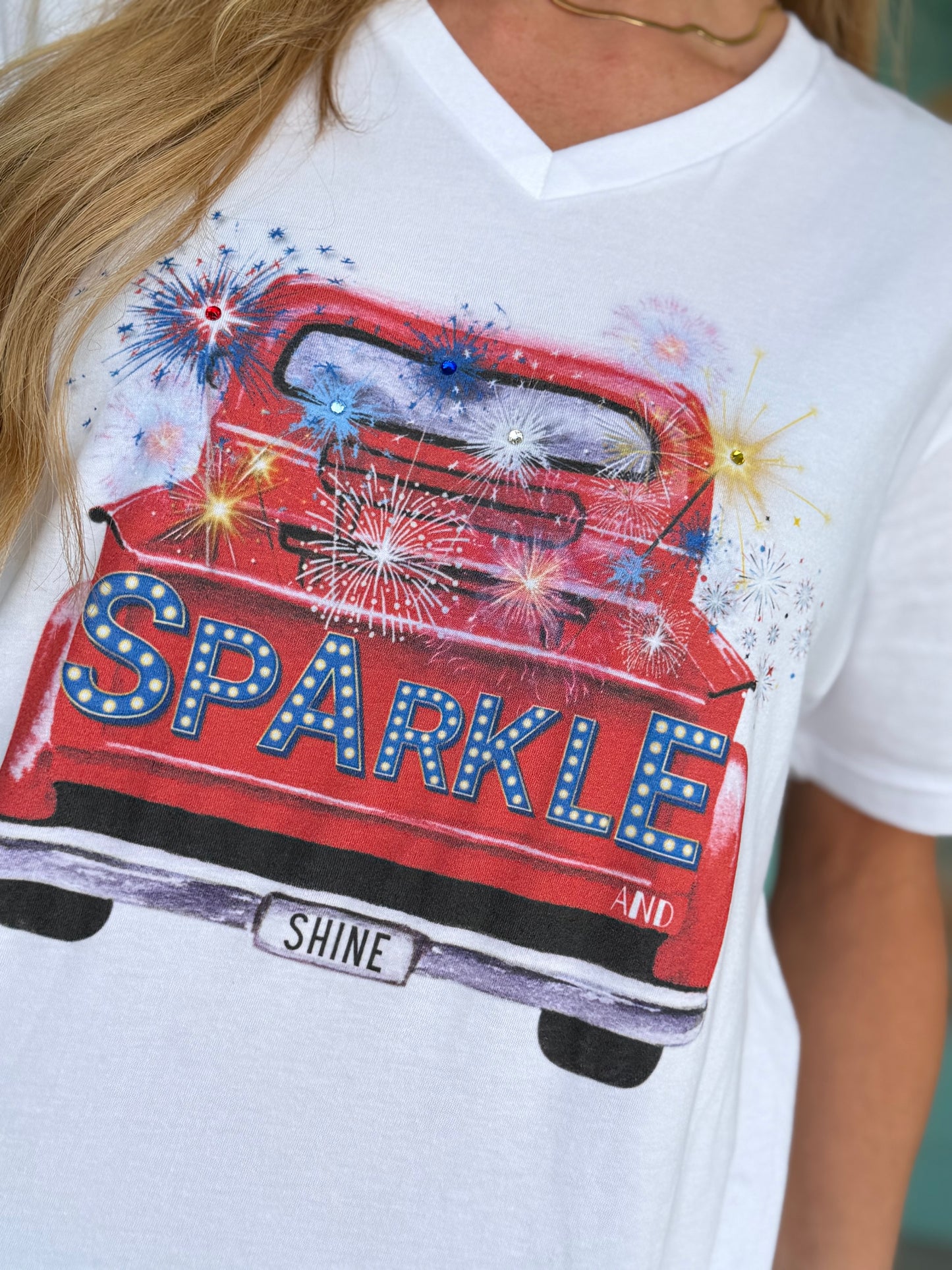Red White & Blue Sparkle Truck Tee