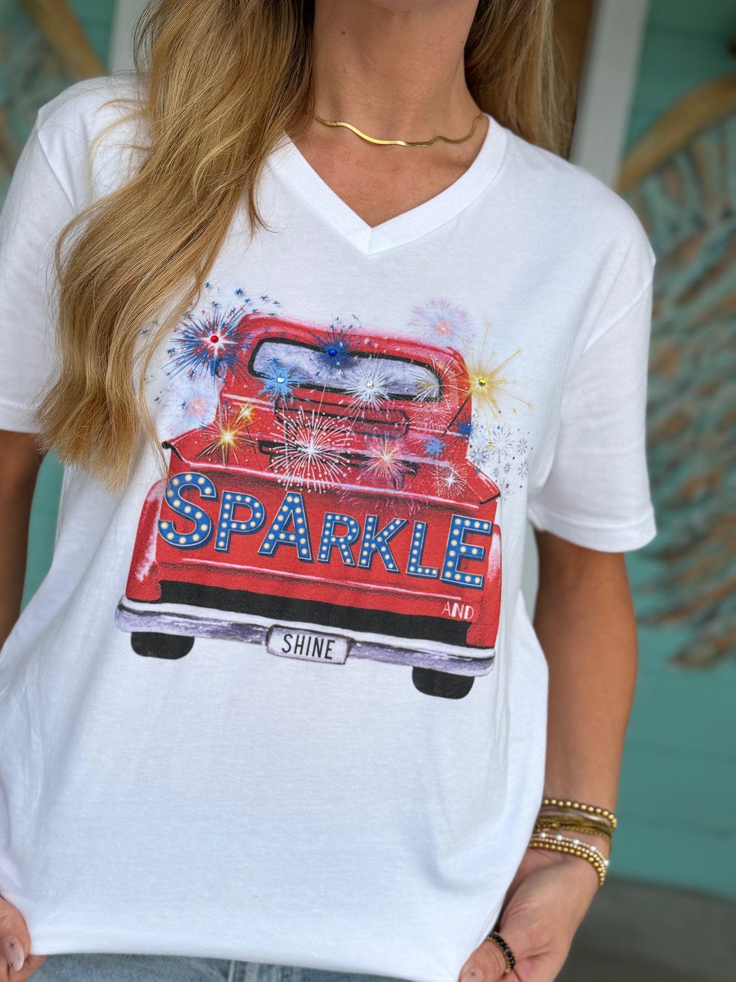 Red White & Blue Sparkle Truck Tee