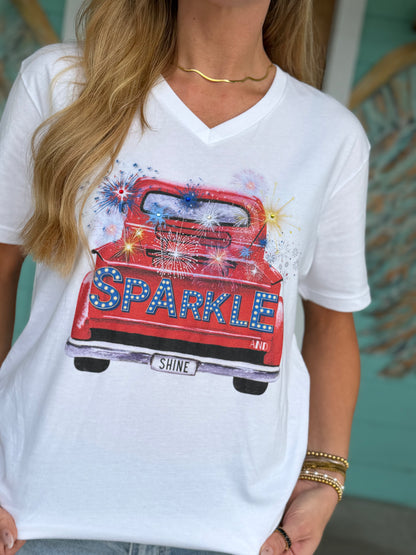 Red White & Blue Sparkle Truck Tee