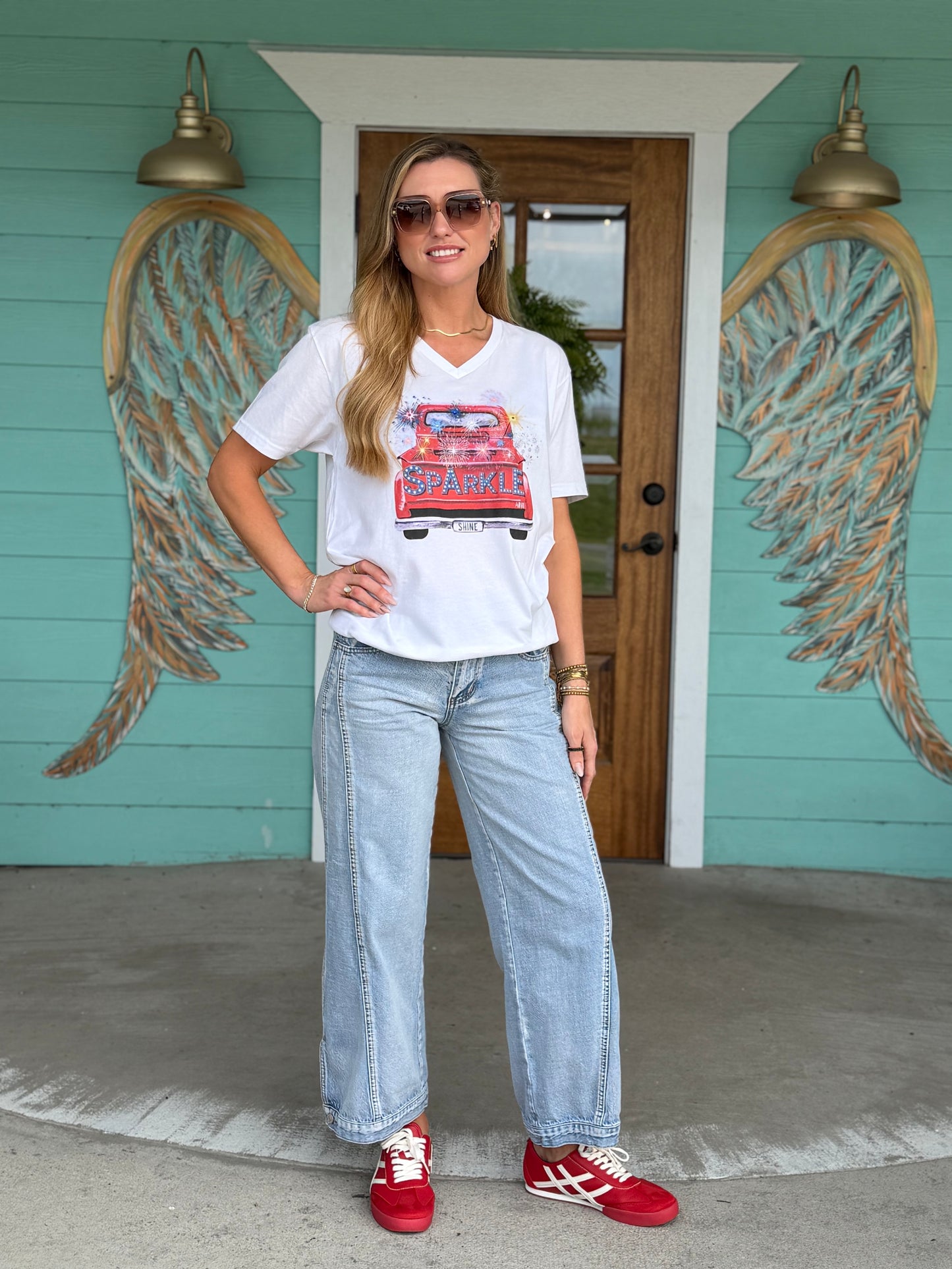 Red White & Blue Sparkle Truck Tee