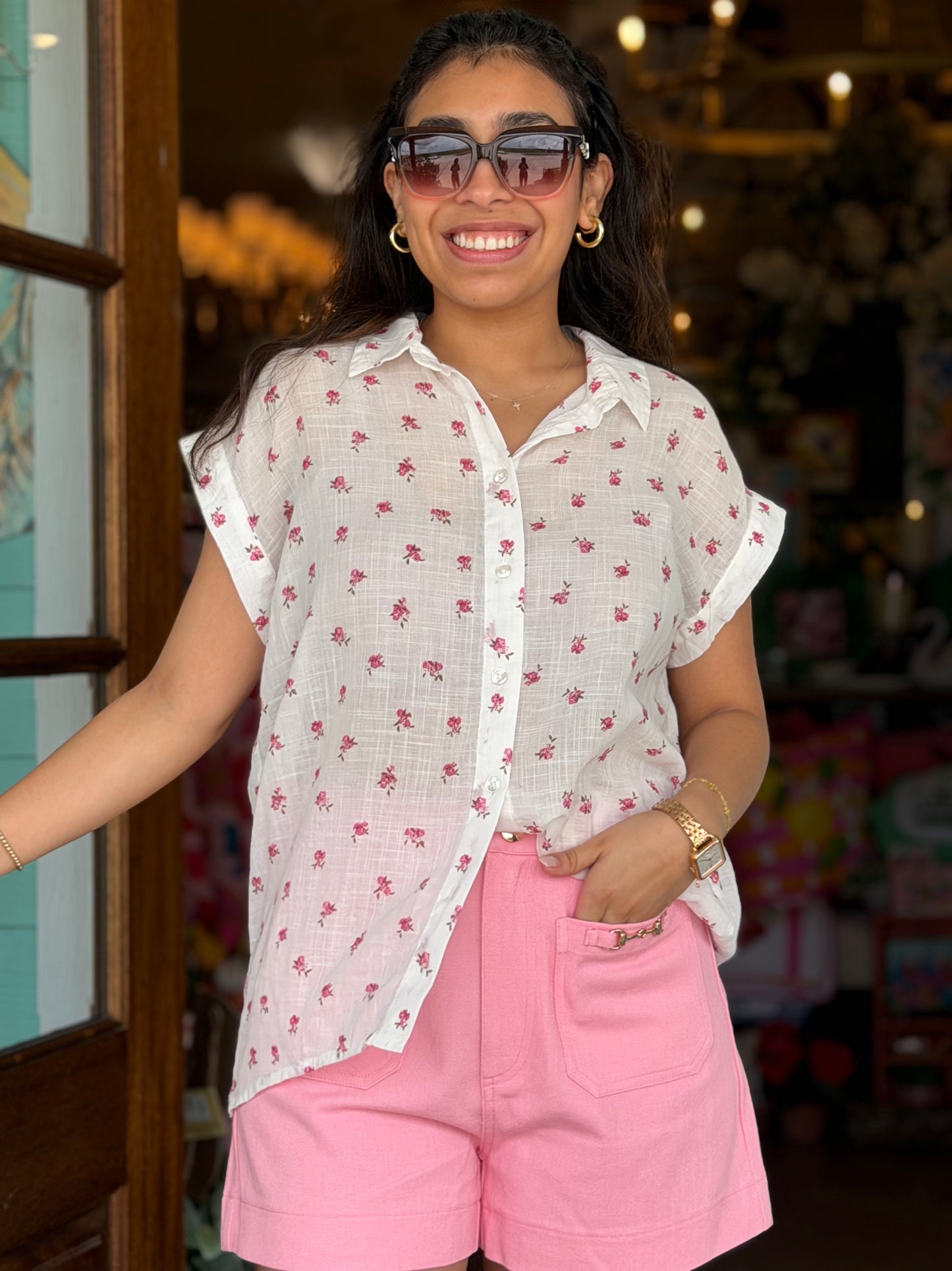 Pink Gold Bit Pocket Detail Shorts
