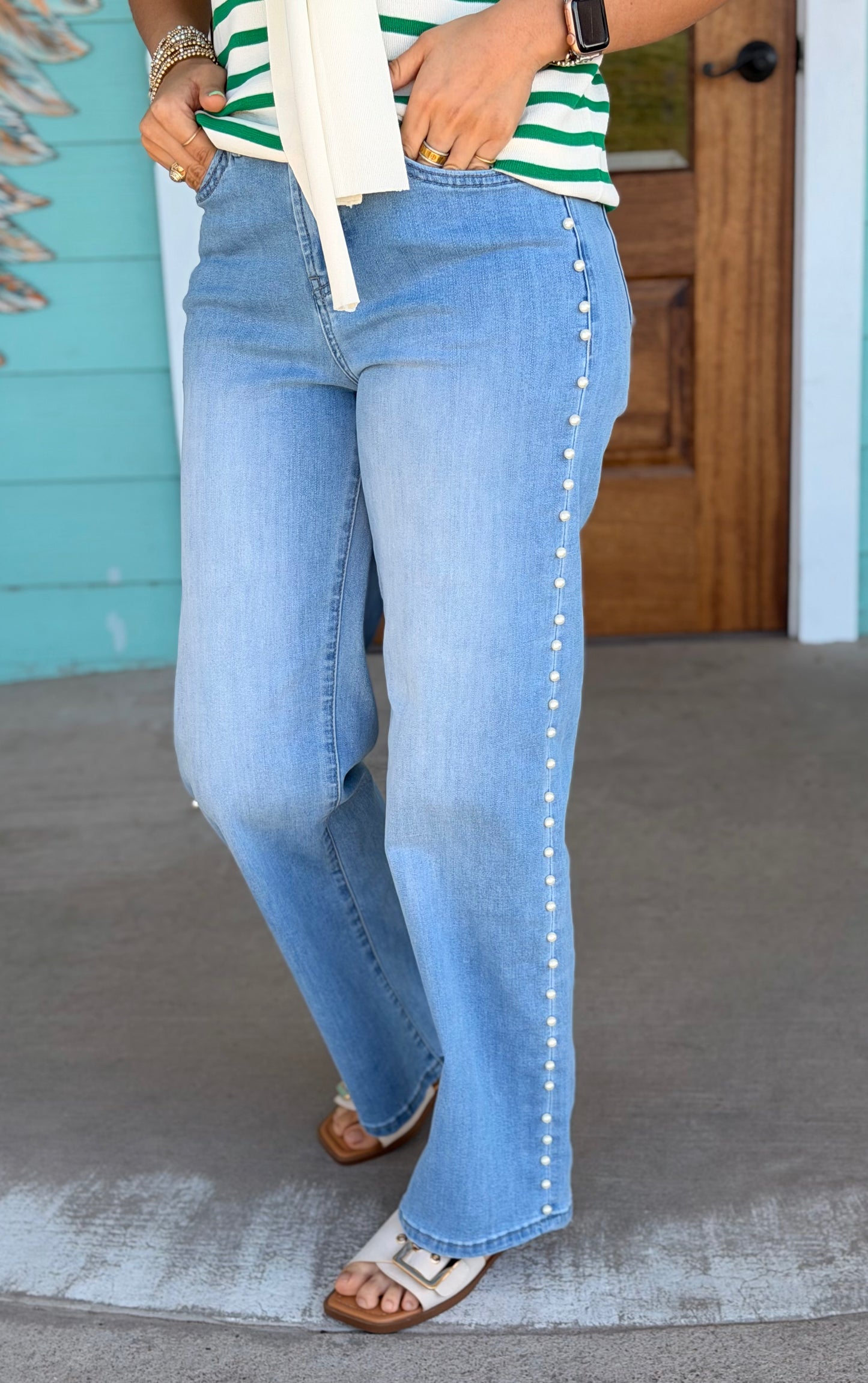 Mica Ivy Indigo Pearl Wide Leg Denim