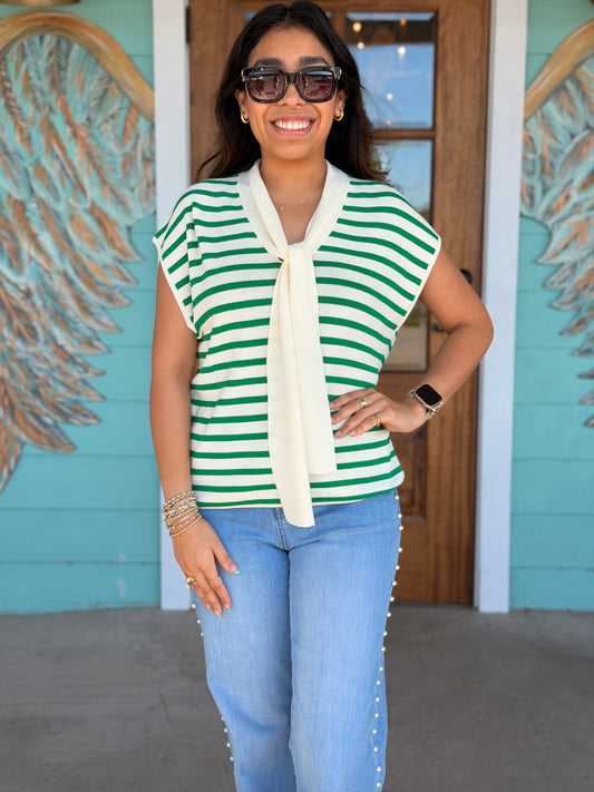 Cream & Green Striped Selma Top