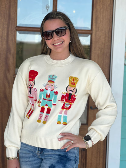 Whimsy Nutcracker Cream Sweater