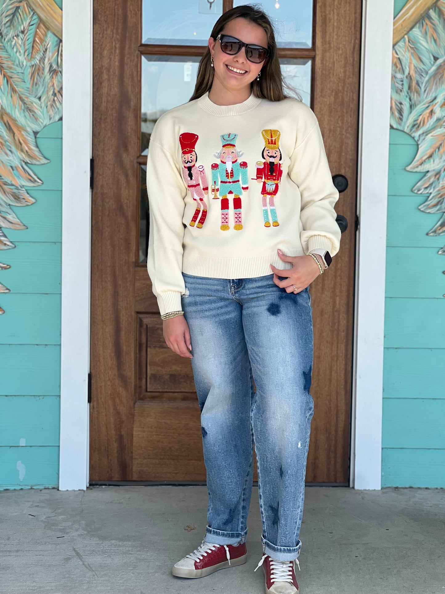 Whimsy Nutcracker Cream Sweater
