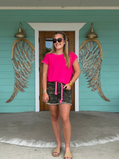 Camo Print Braided Waist Belt Shorts