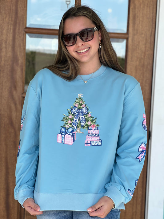 Layerz Blue Embroidered Tree Sweatshirt