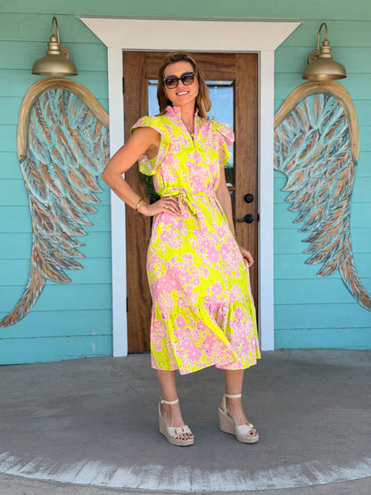 Apple Green & Pink Eyelet Maxi Dress