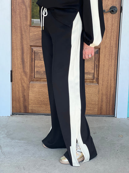 Wide Leg Color Block Black Pant