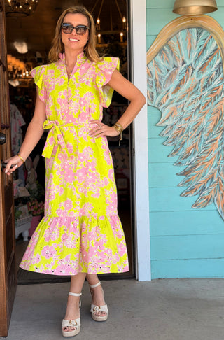 Apple Green & Pink Eyelet Maxi Dress