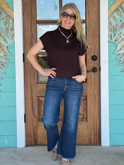 Brown Mock Neck Knit Top