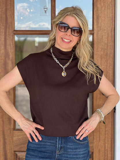 Brown Mock Neck Knit Top