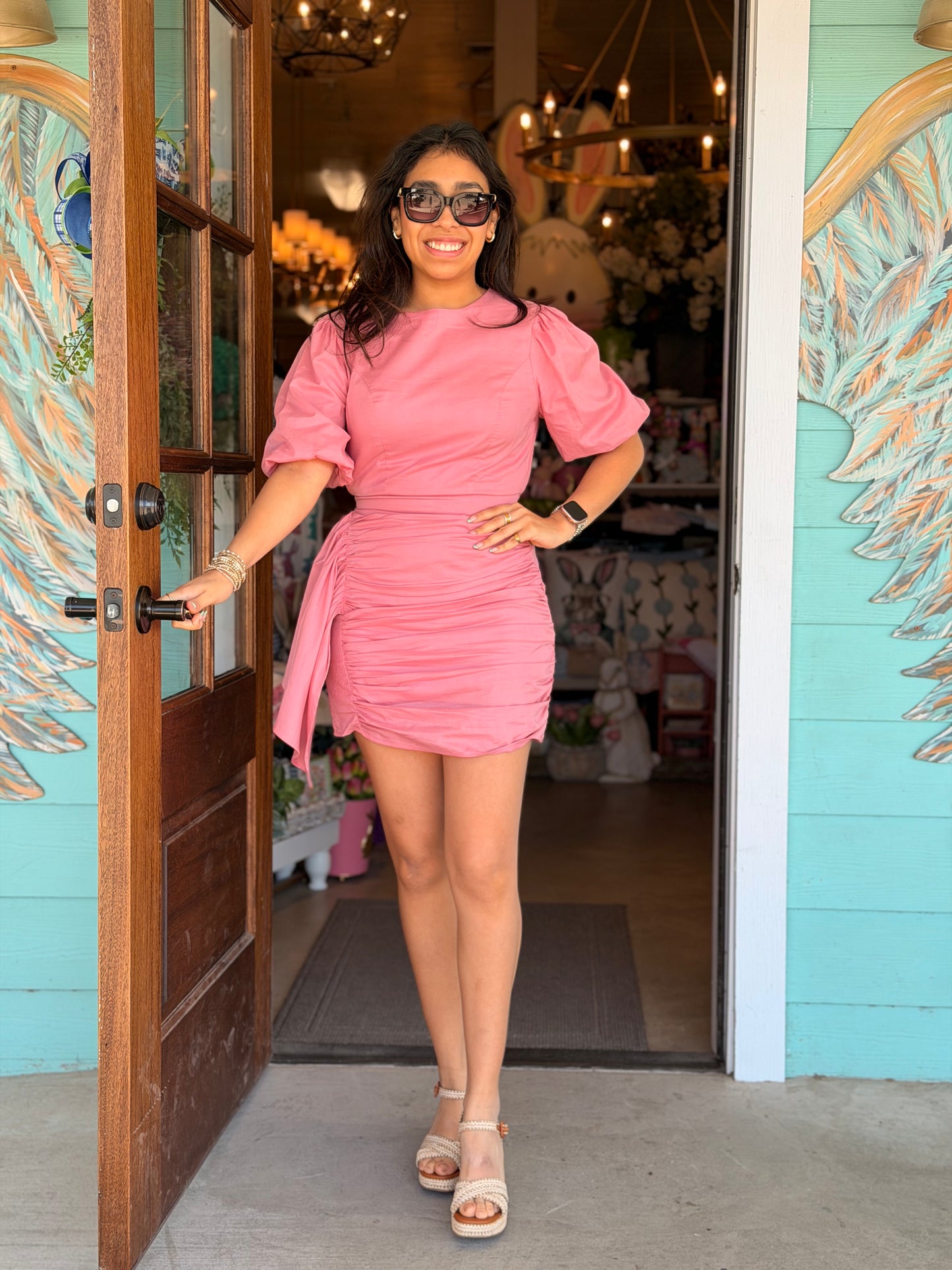 Dusty Pink Ruched Mini Dress