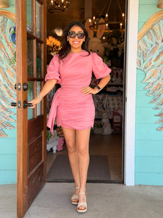 Dusty Pink Ruched Mini Dress