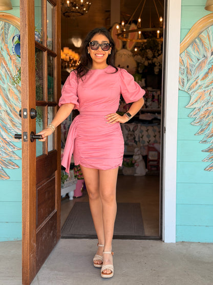 Dusty Pink Ruched Mini Dress