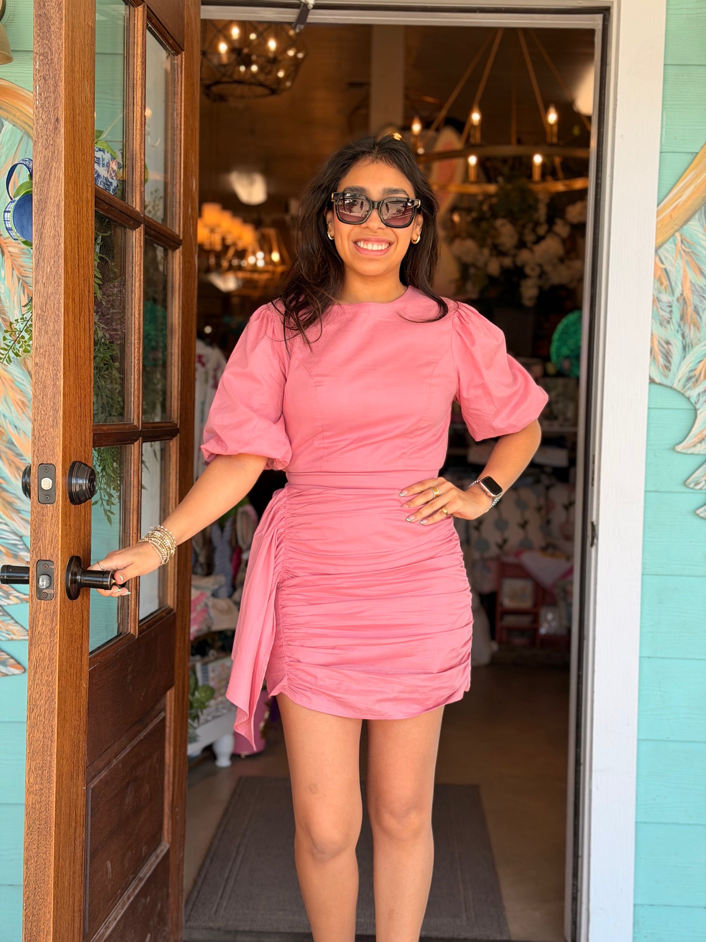 Dusty Pink Ruched Mini Dress