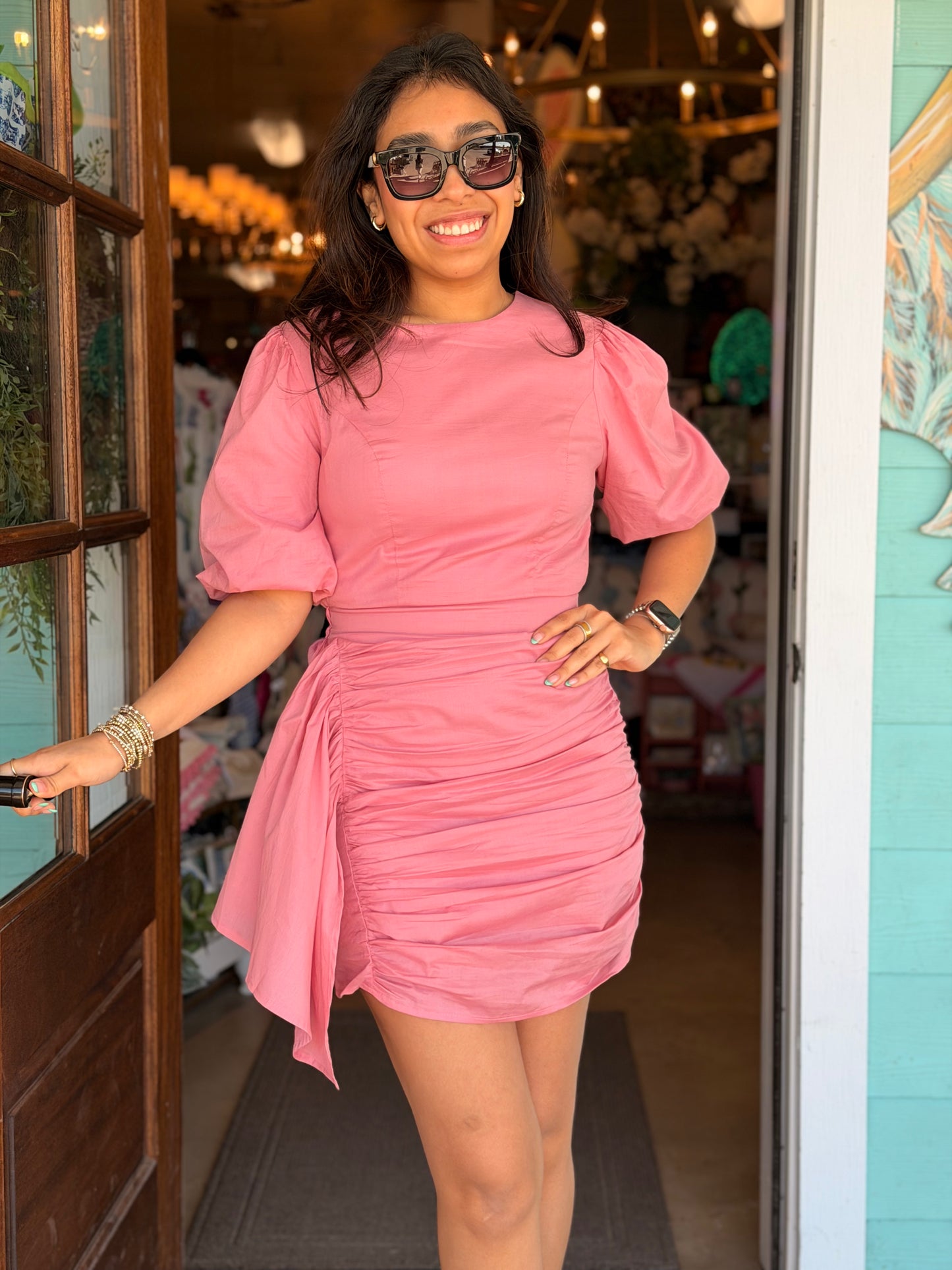 Dusty Pink Ruched Mini Dress