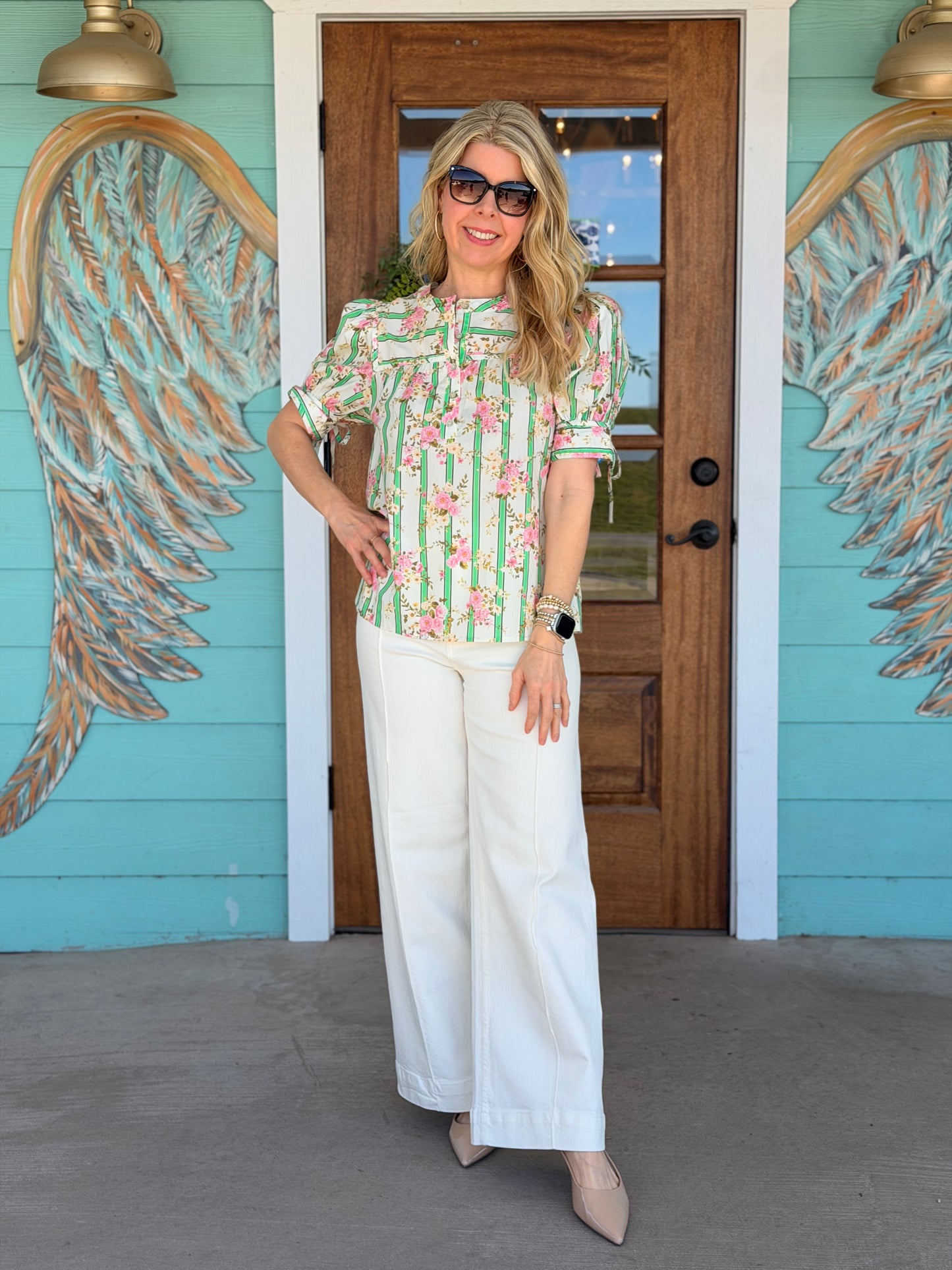 Green Stripe & Floral Fiona Top