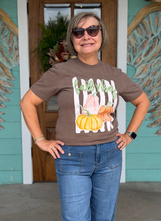Fall Vibes Watercolor Pumpkin Espresso Tee