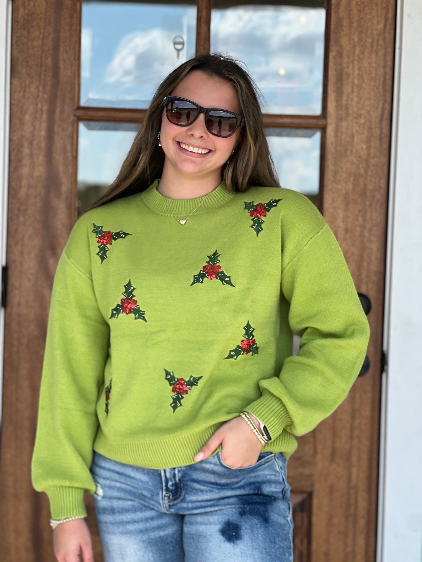 Jolly for Holly Pear Crew Sweater
