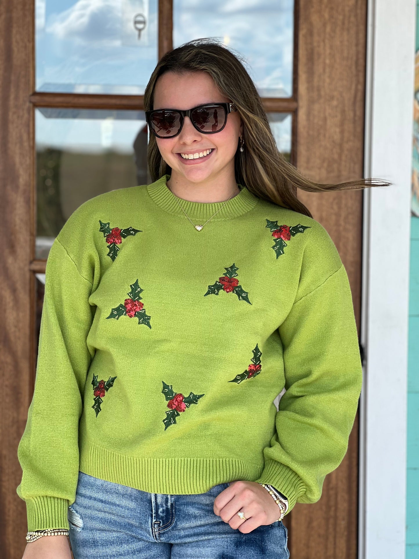 Jolly for Holly Pear Crew Sweater