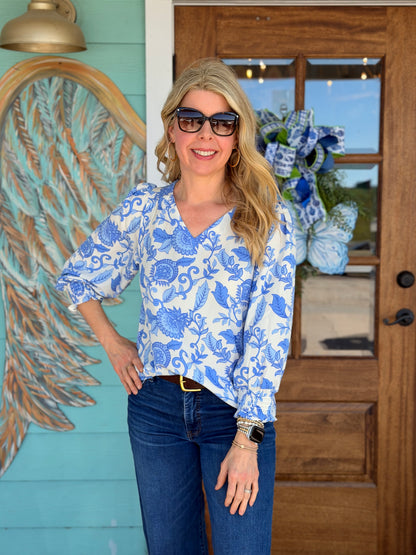 Ashlyn Blue Porcelain Vines Top