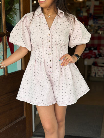 Pink Polka Dot Pleat Romper