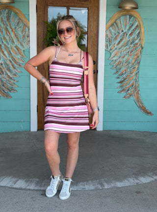 Pink & Burgundy Striped Mini Sport Dress