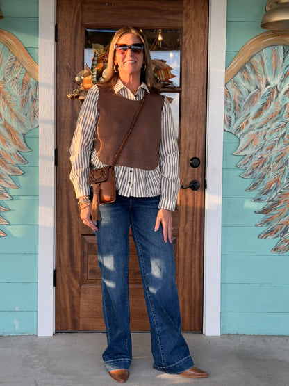 Brown Striped Sweater Combo Top
