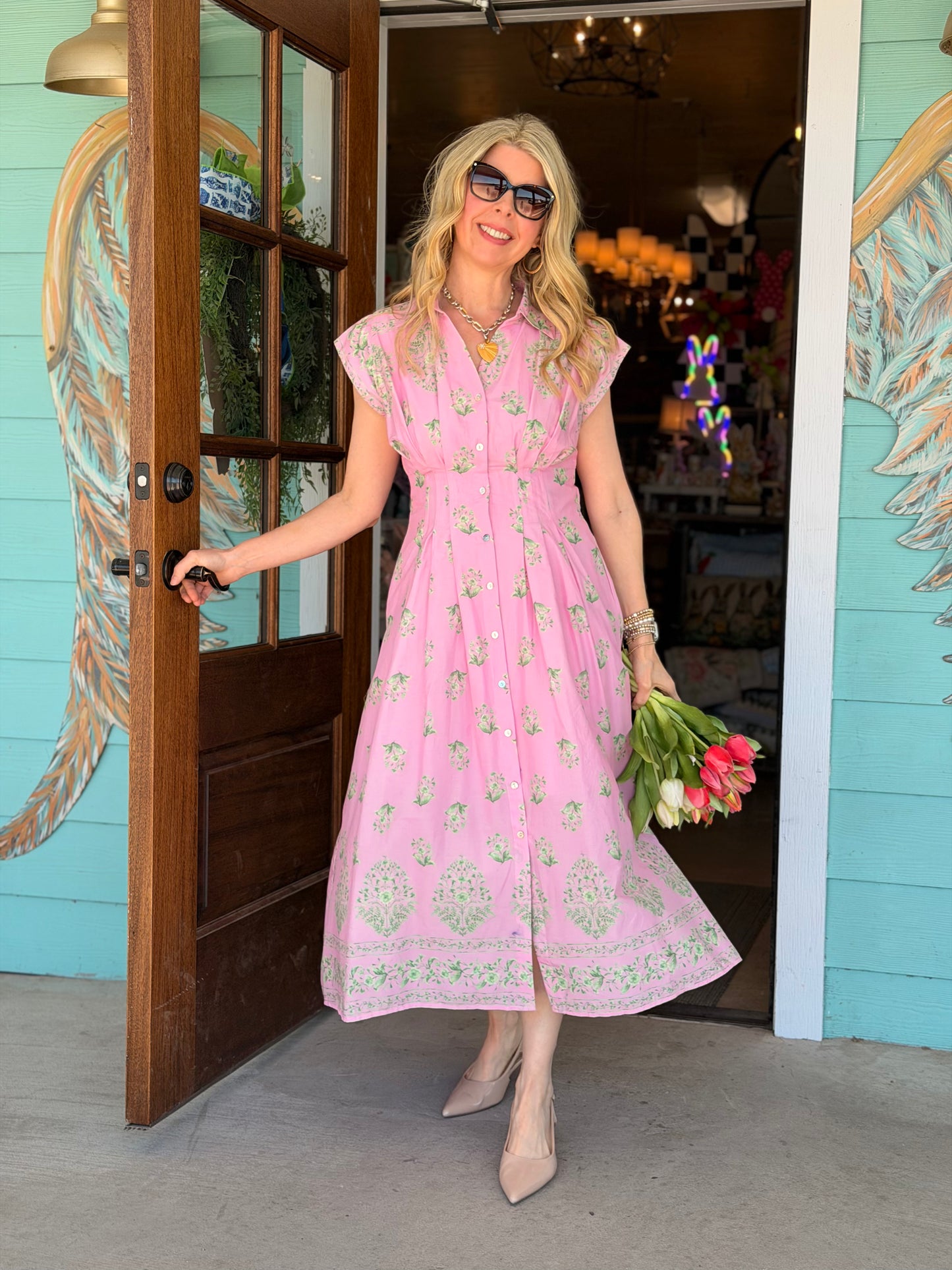 Pink & Green Floral Fern Dress – Rhinestone Angel