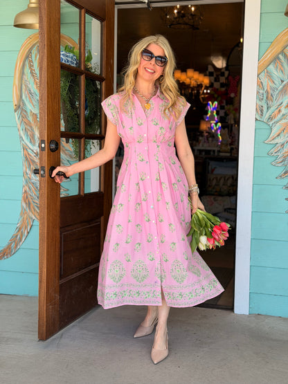 Pink & Green Floral Fern Dress