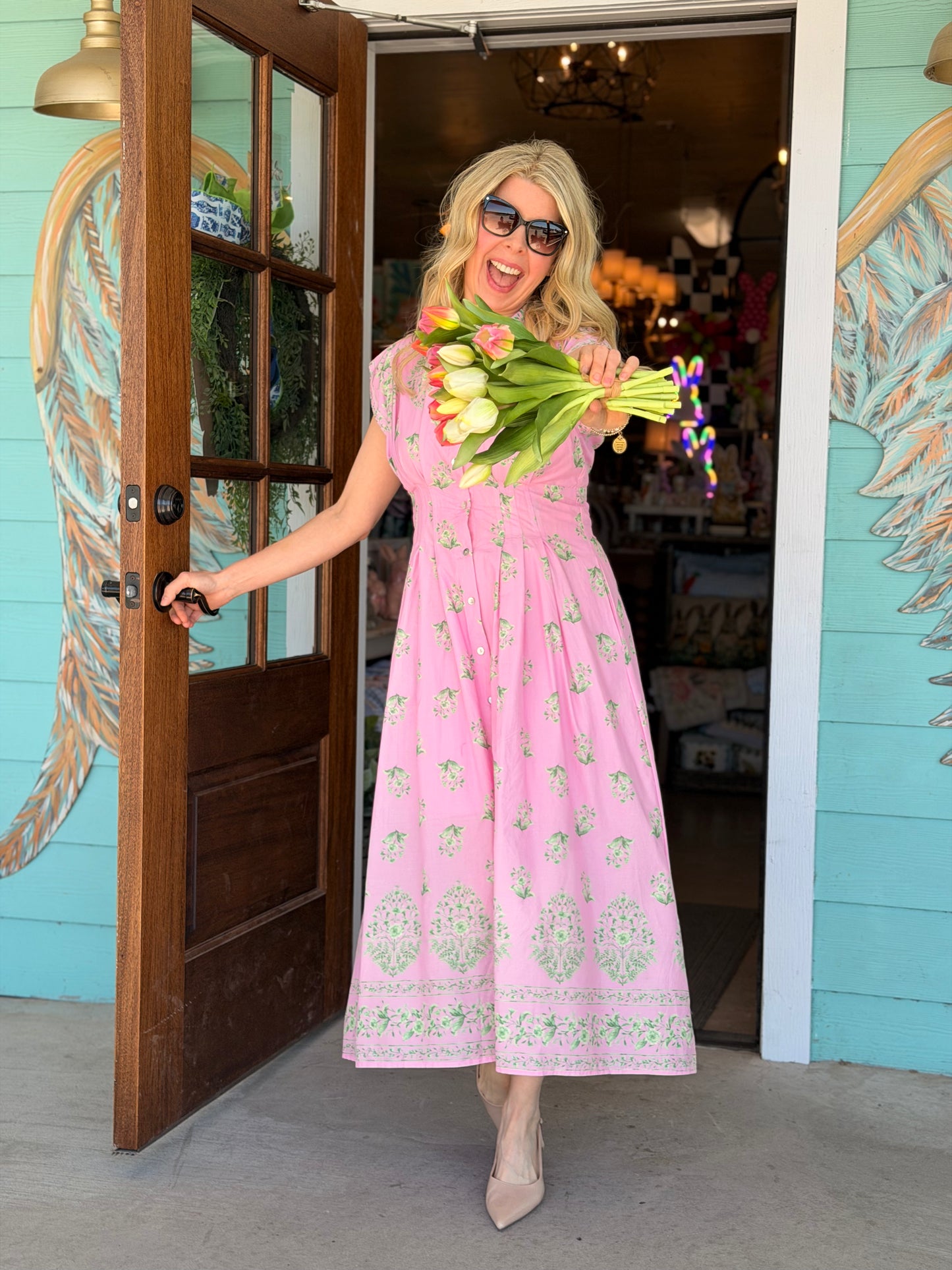 Pink & Green Floral Fern Dress
