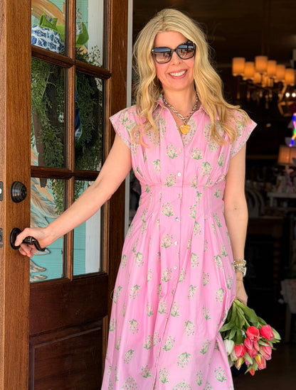 Pink & Green Floral Fern Dress