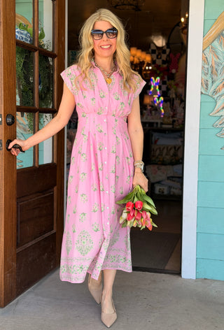 Pink & Green Floral Fern Dress