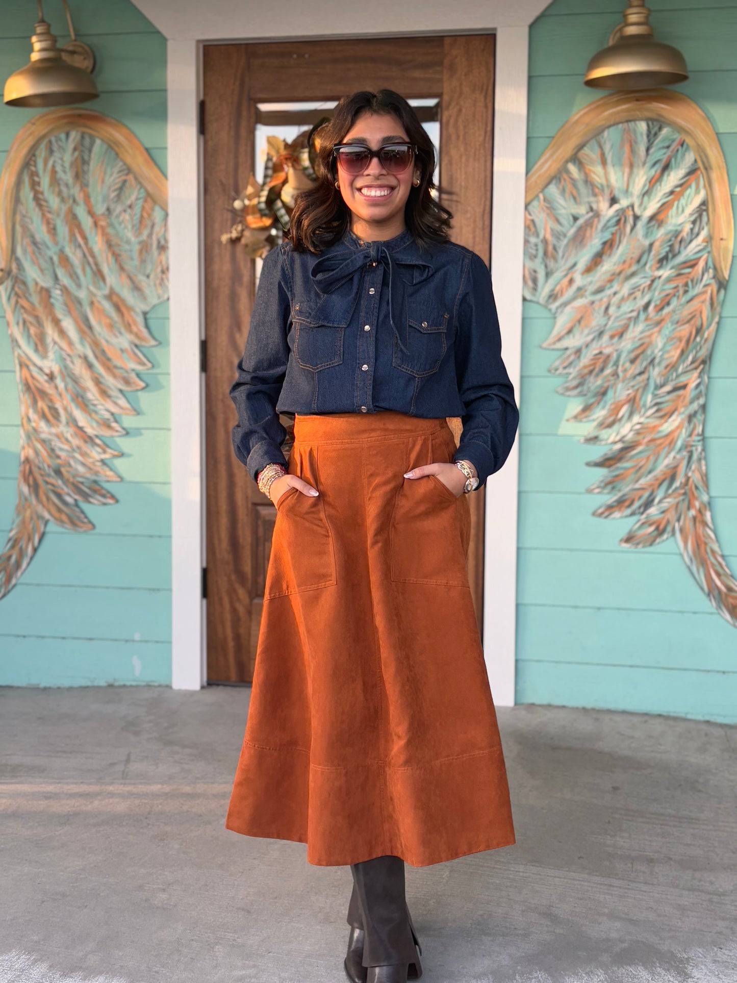 Treebark Faux Suede A-Line Skirt