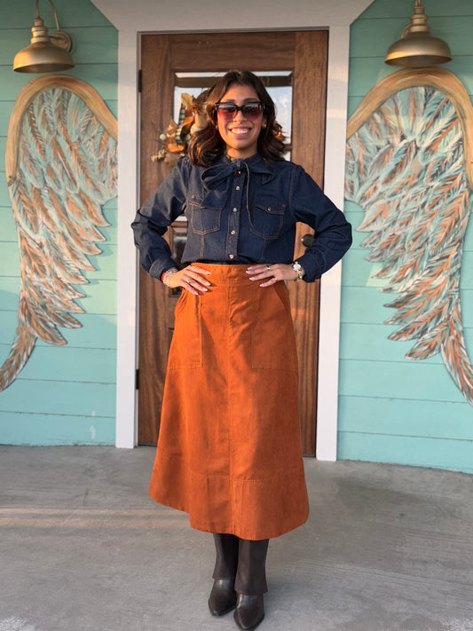 Treebark Faux Suede A-Line Skirt