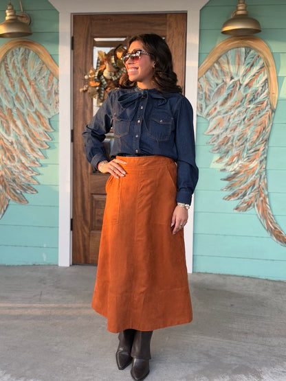 Treebark Faux Suede A-Line Skirt