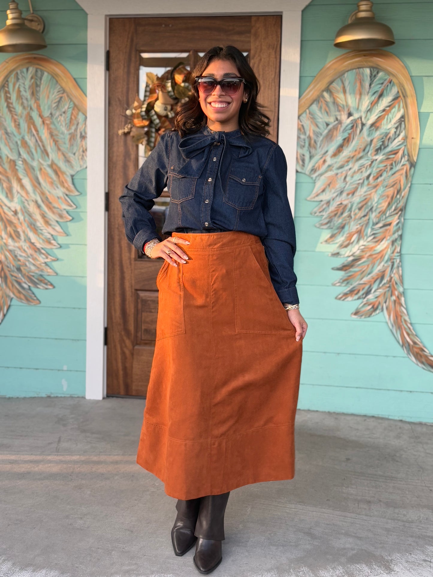 Treebark Faux Suede A-Line Skirt